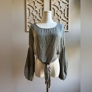 Chic Gray Women's Blouse with Tie-Front